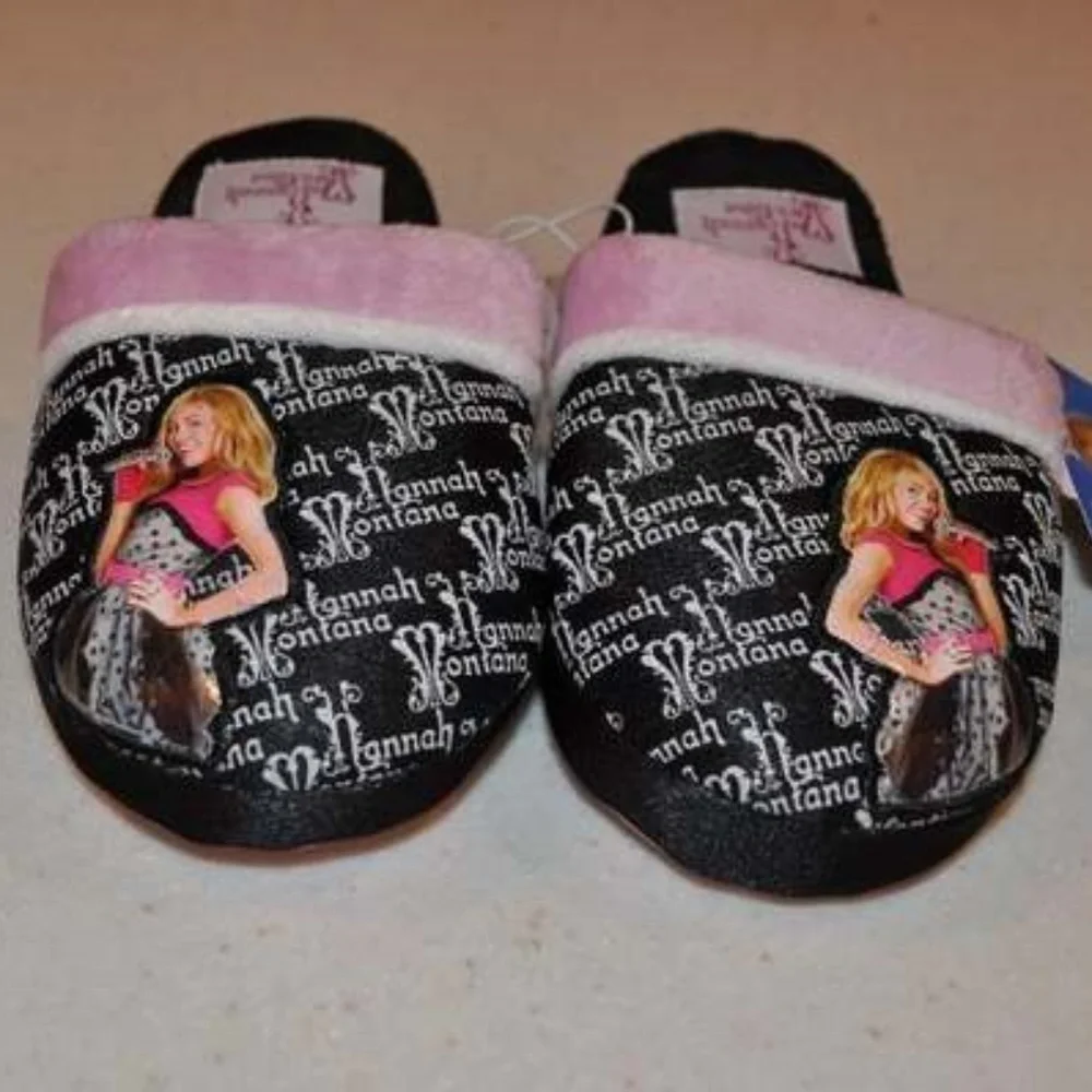 Toddler Girls Disney Hannah Montana Slippers 11/12 Black Pink Scuff Slip On
